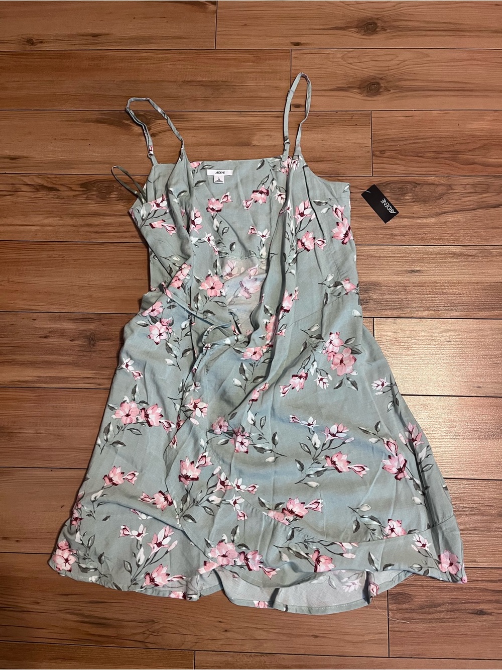 Ardene Sage Green Floral Mini Dress with Pink Blooms